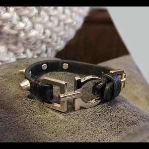 Ferragamo black leather grommet buckle bracelet